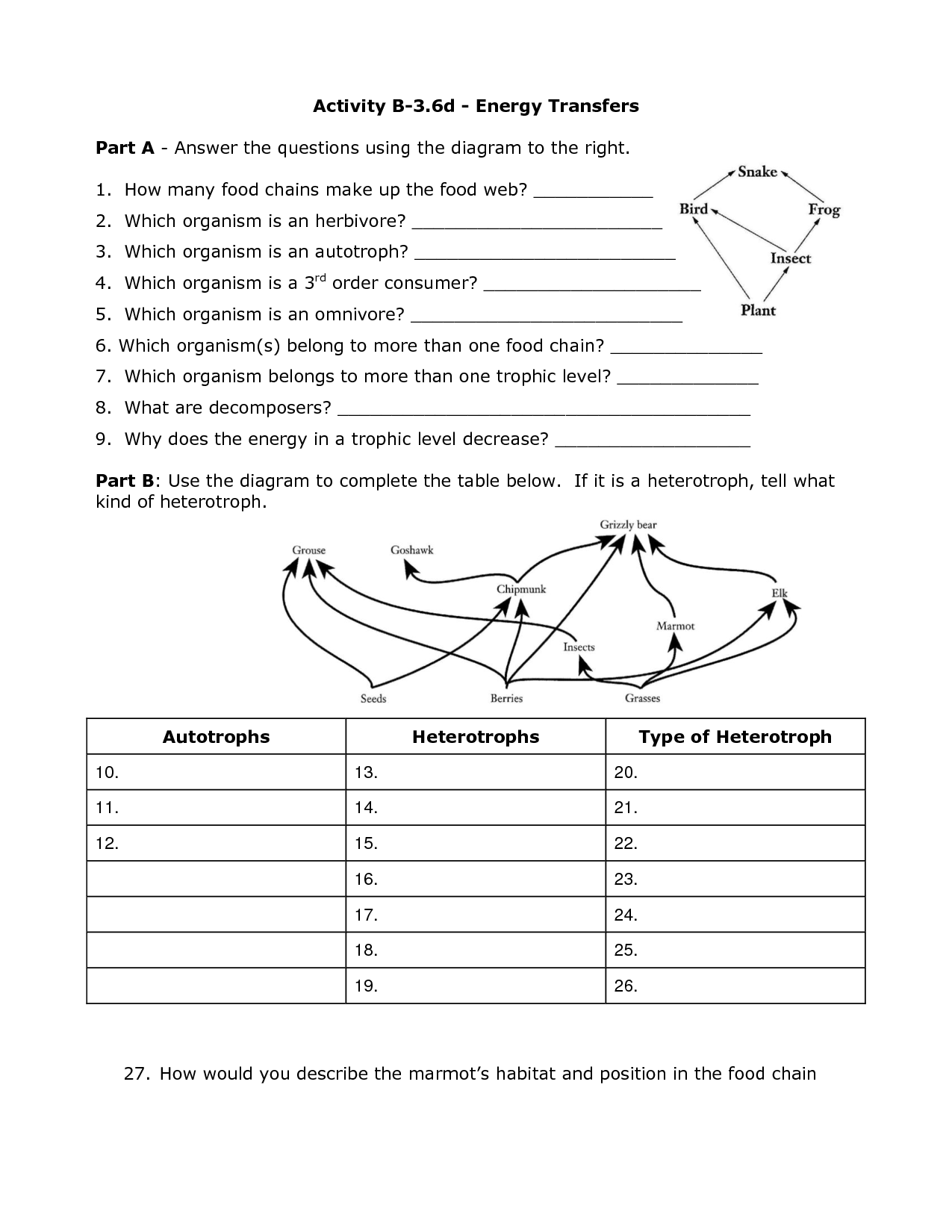 Energy Transfer Worksheets