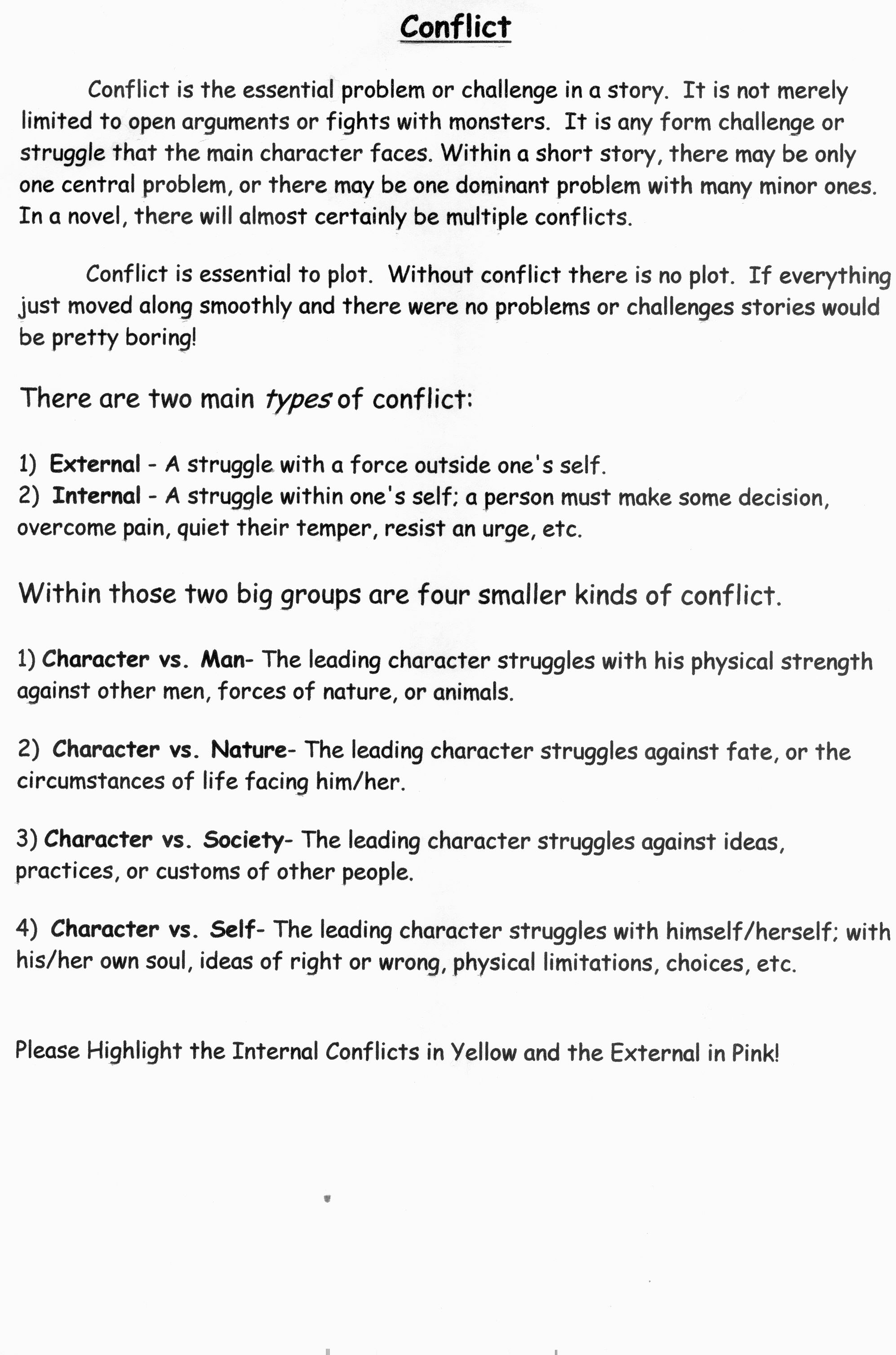 Internal External Conflict Worksheet