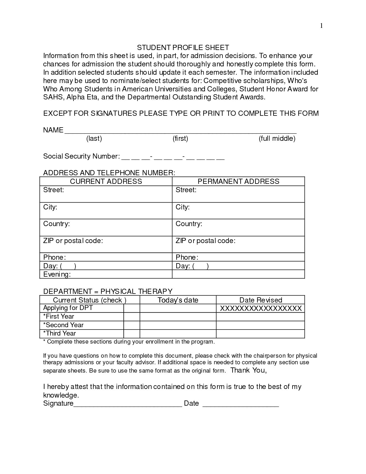Student Profile Worksheets Printable