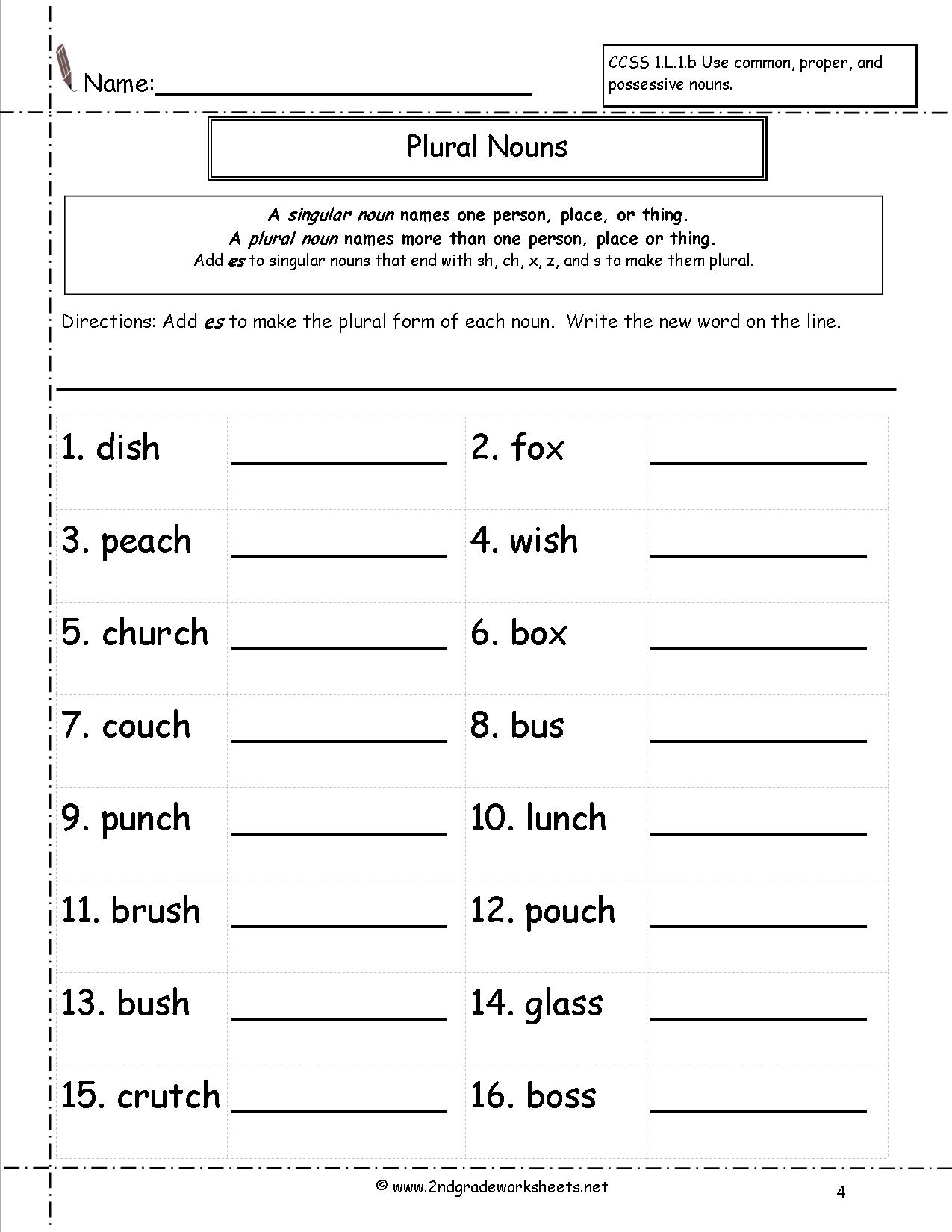 Singular Plural Nouns Worksheets