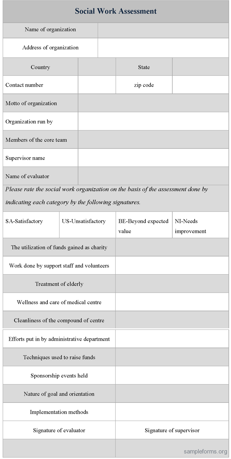 Social Work Assessment Form