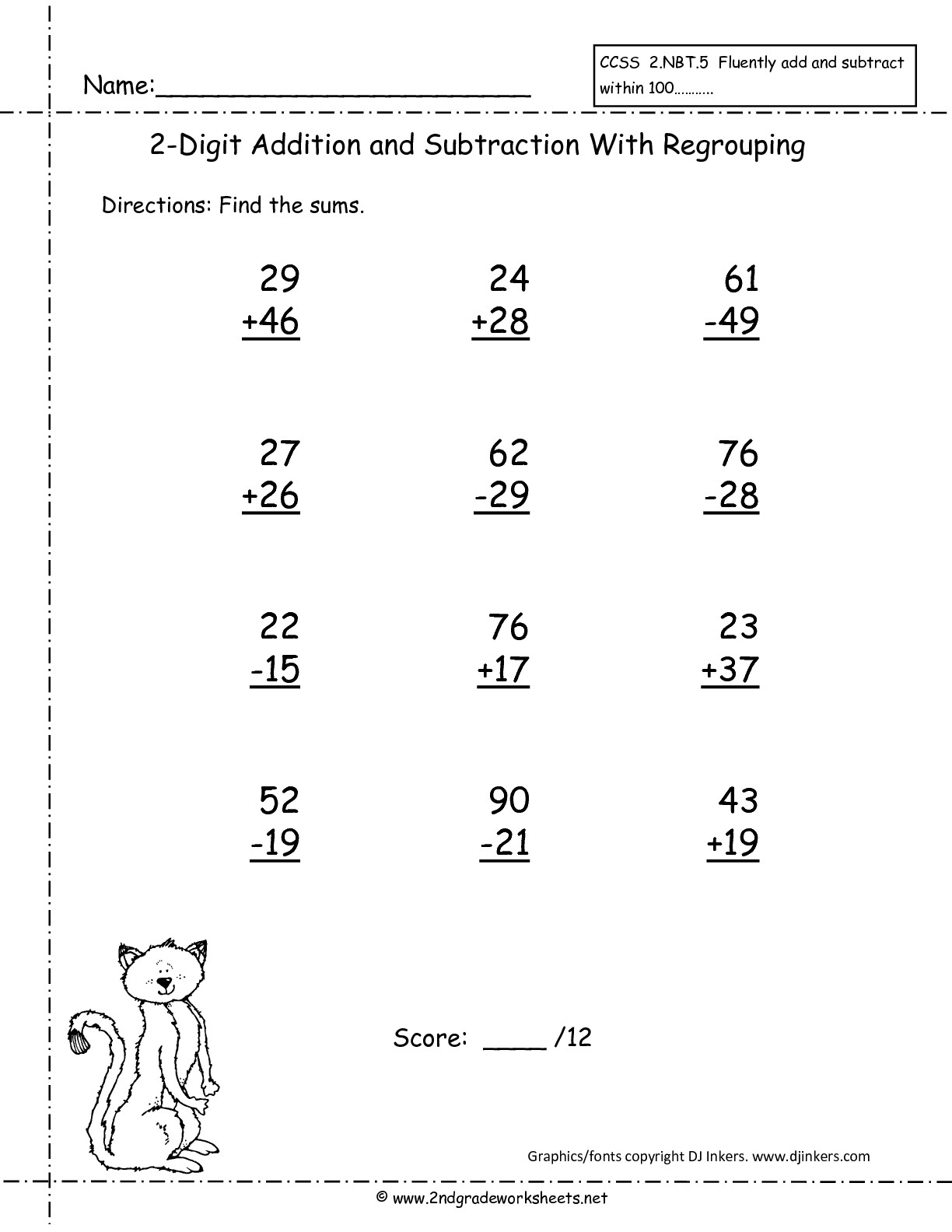 Two-Digit Addition and Subtraction Worksheets