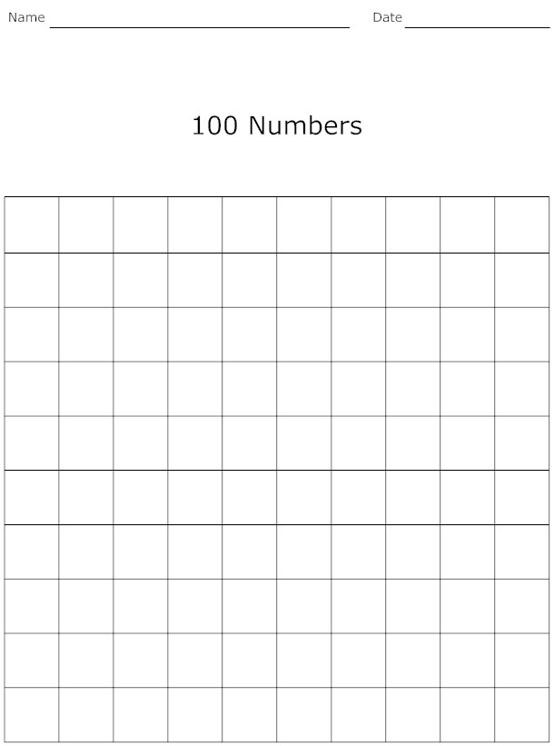 100 Blank Worksheet