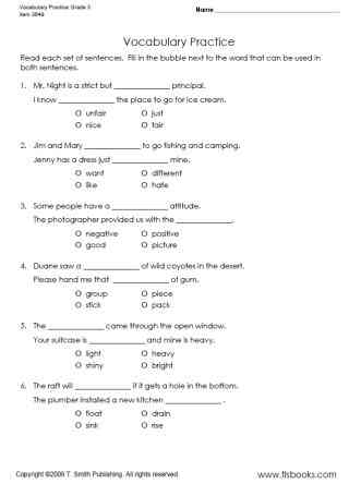 3rd Grade Reading Vocabulary Worksheets