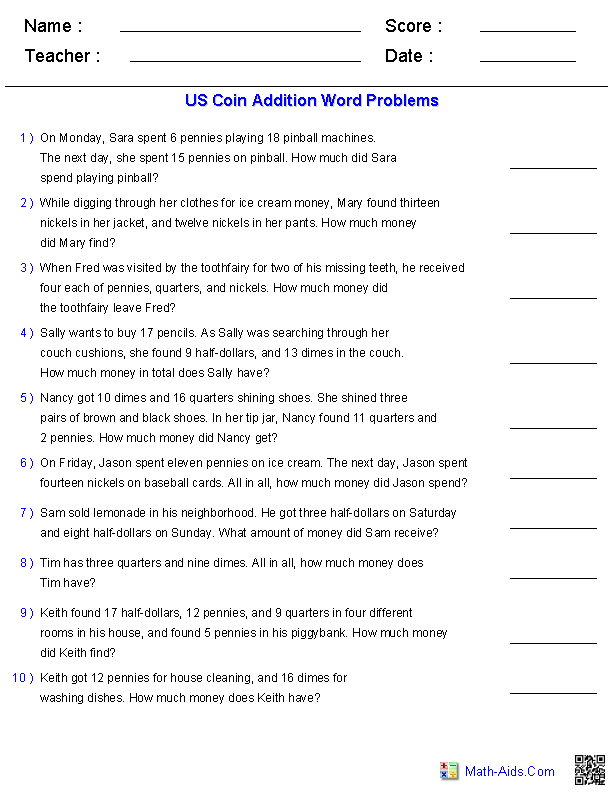 4th Grade Math Word Problems Worksheets