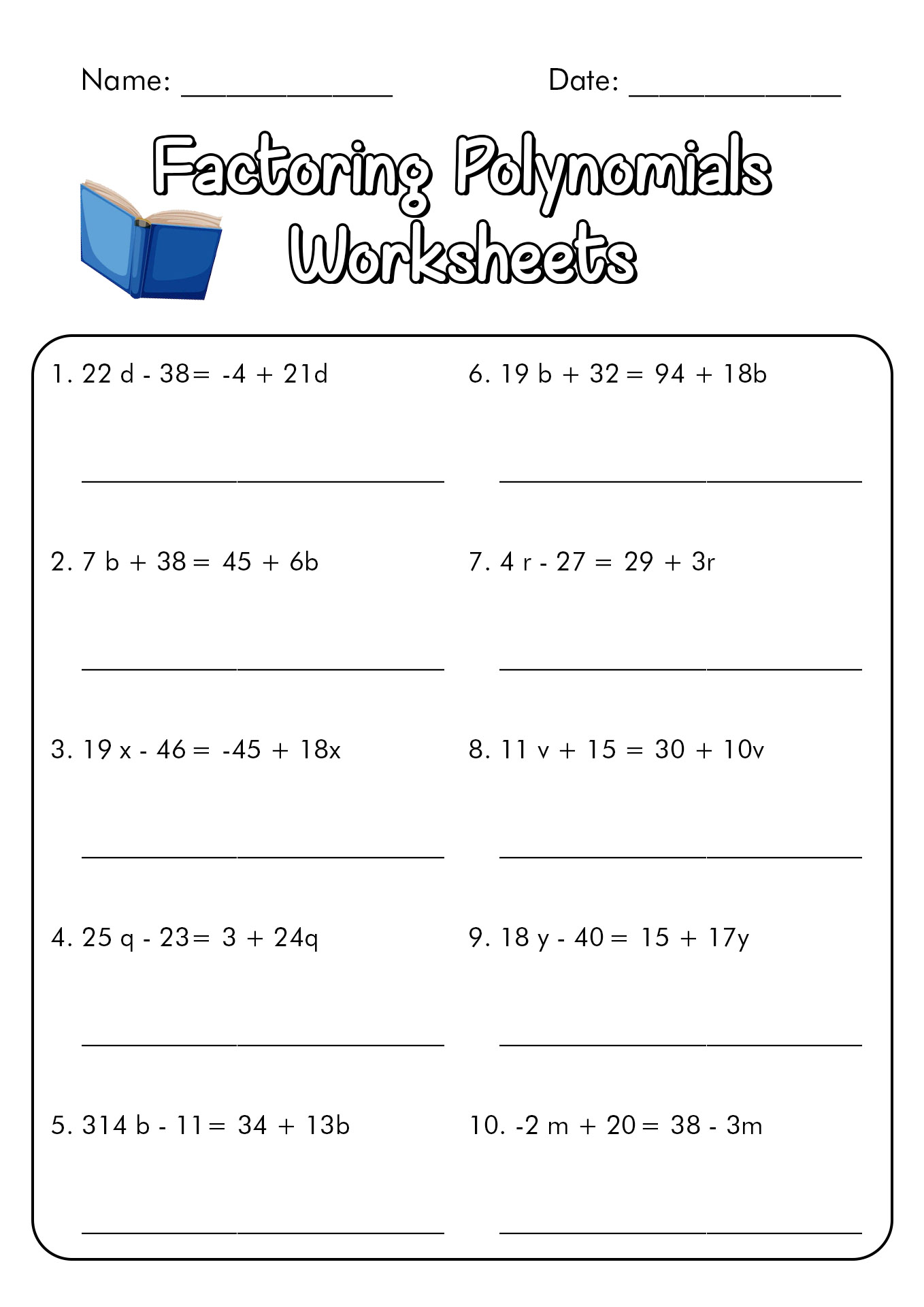 Algebraic Factorization Worksheets