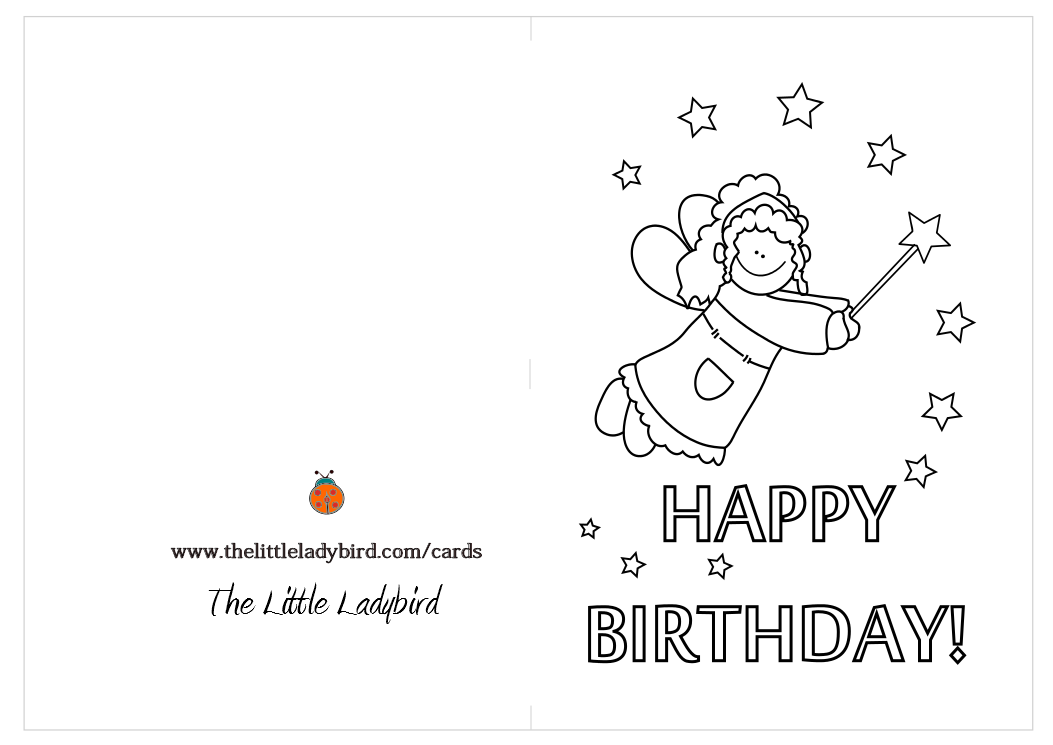 Fairy Happy Birthday Coloring Cards