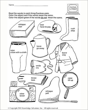 First Grade Opposites Worksheets