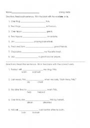 Linking Verb Sentence Worksheets