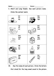 Long and Short Vowel Worksheets