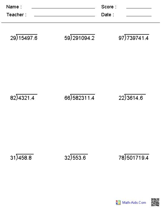 Long Division Decimal Worksheets 5th Grade