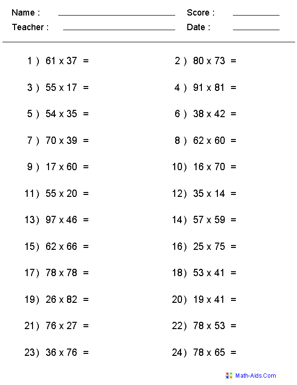 Math Multiplication Worksheets 3rd Grade