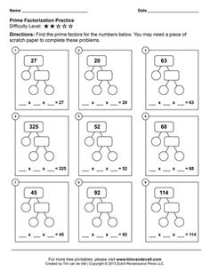 Math Worksheets Prime Factorization