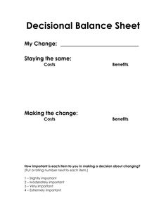 Motivational Interviewing Decisional Balance Sheet