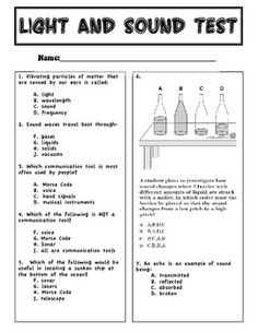 Sound and Light Worksheets 4th Grade