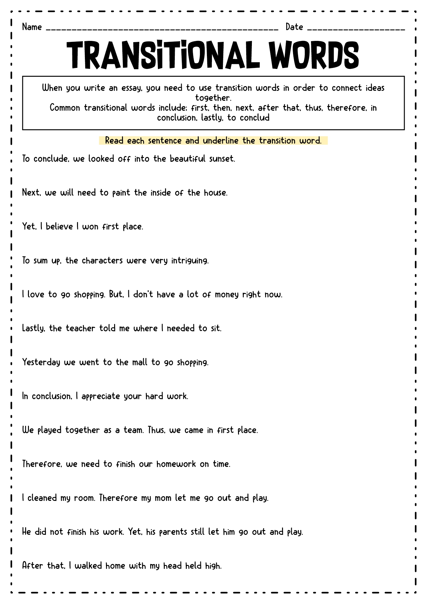 17 Worksheets Transition Words And Phrases Worksheeto