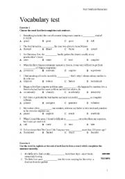 Vocabulary Test Worksheets