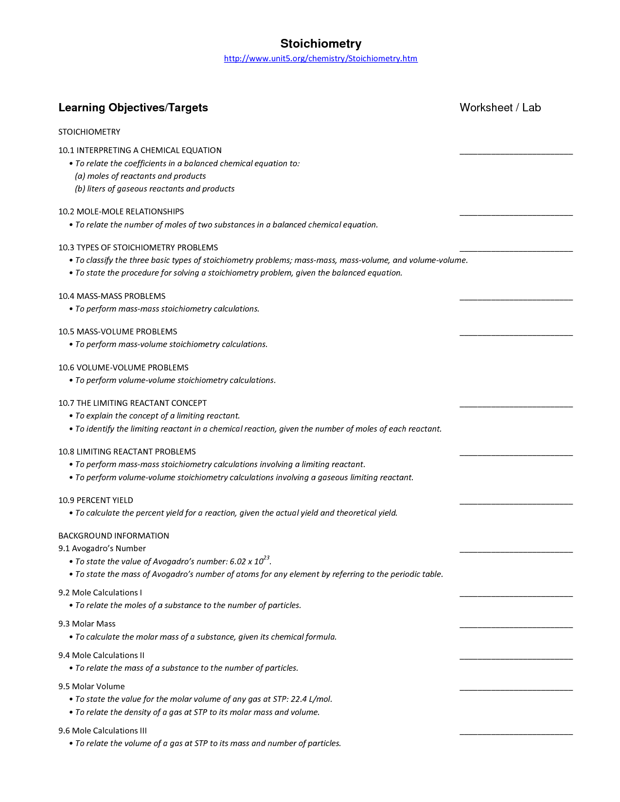 Worksheet Mole Problems Answers