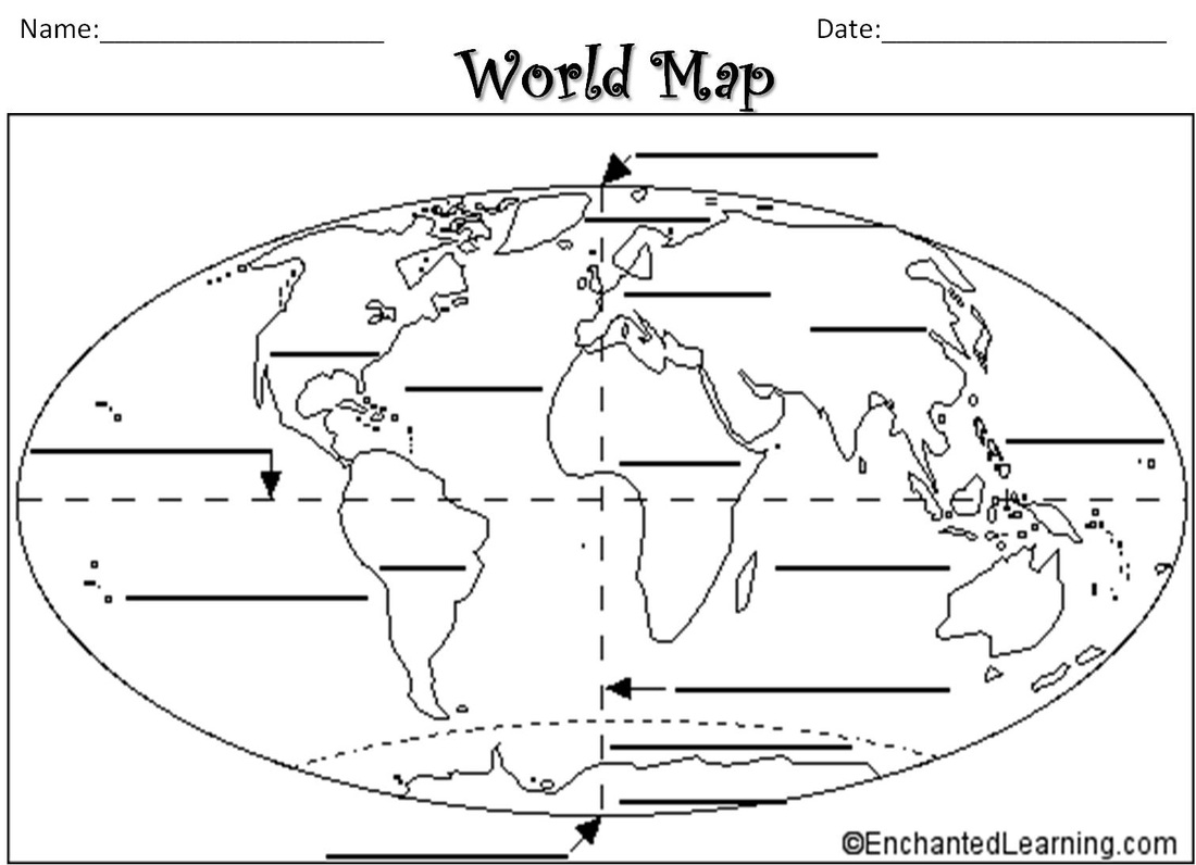 World Map Continents and Oceans Worksheet