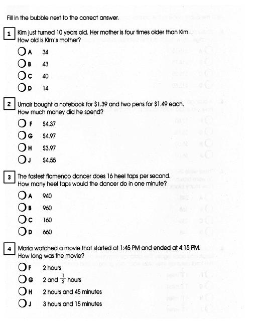 4th Grade Math Word Problems