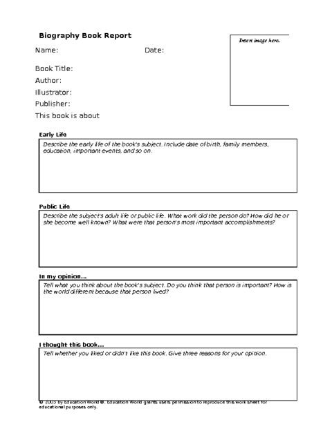 Biography Book Report Template