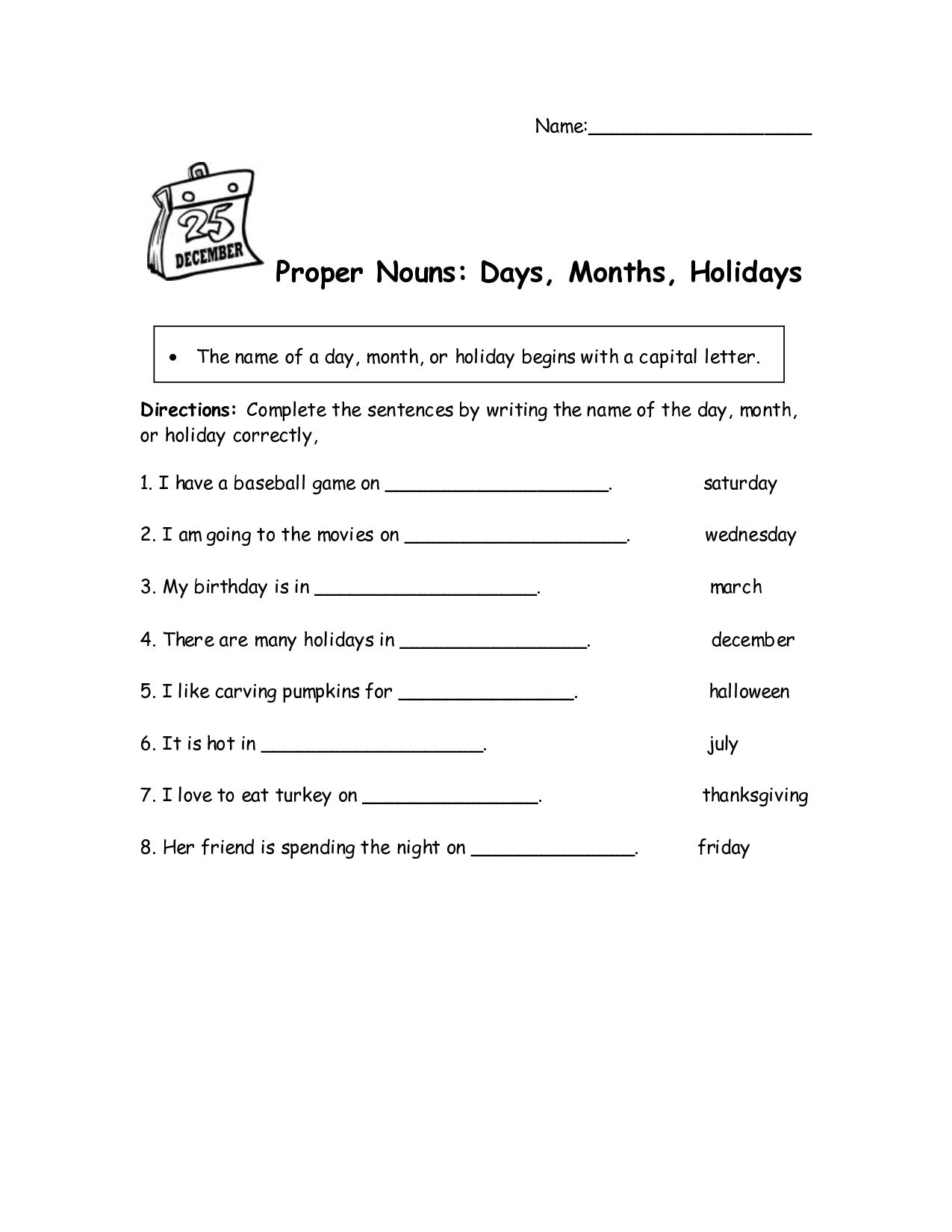 Common and Proper Nouns Worksheets 2nd Grade