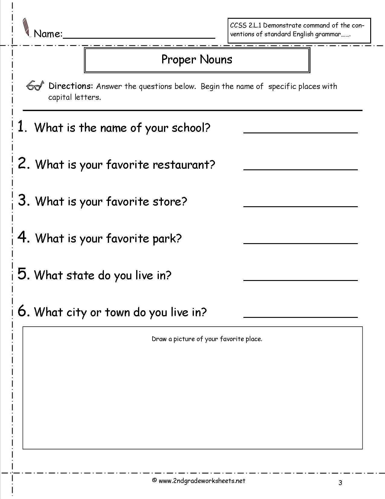 Common and Proper Nouns Worksheets