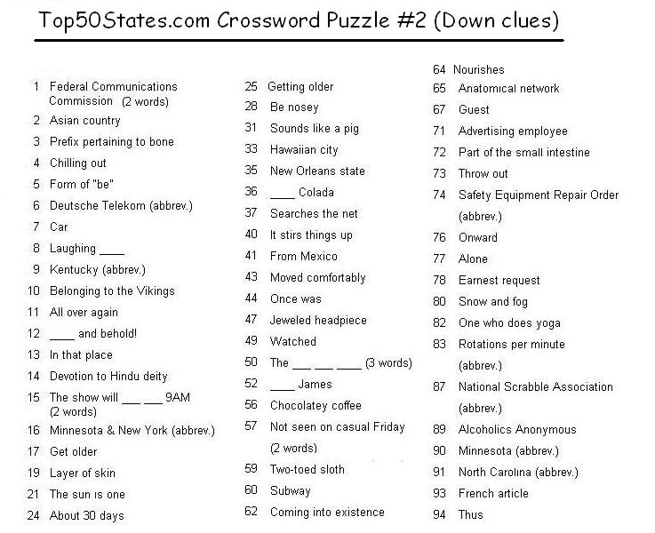Free Printable 50 States Crossword Puzzle