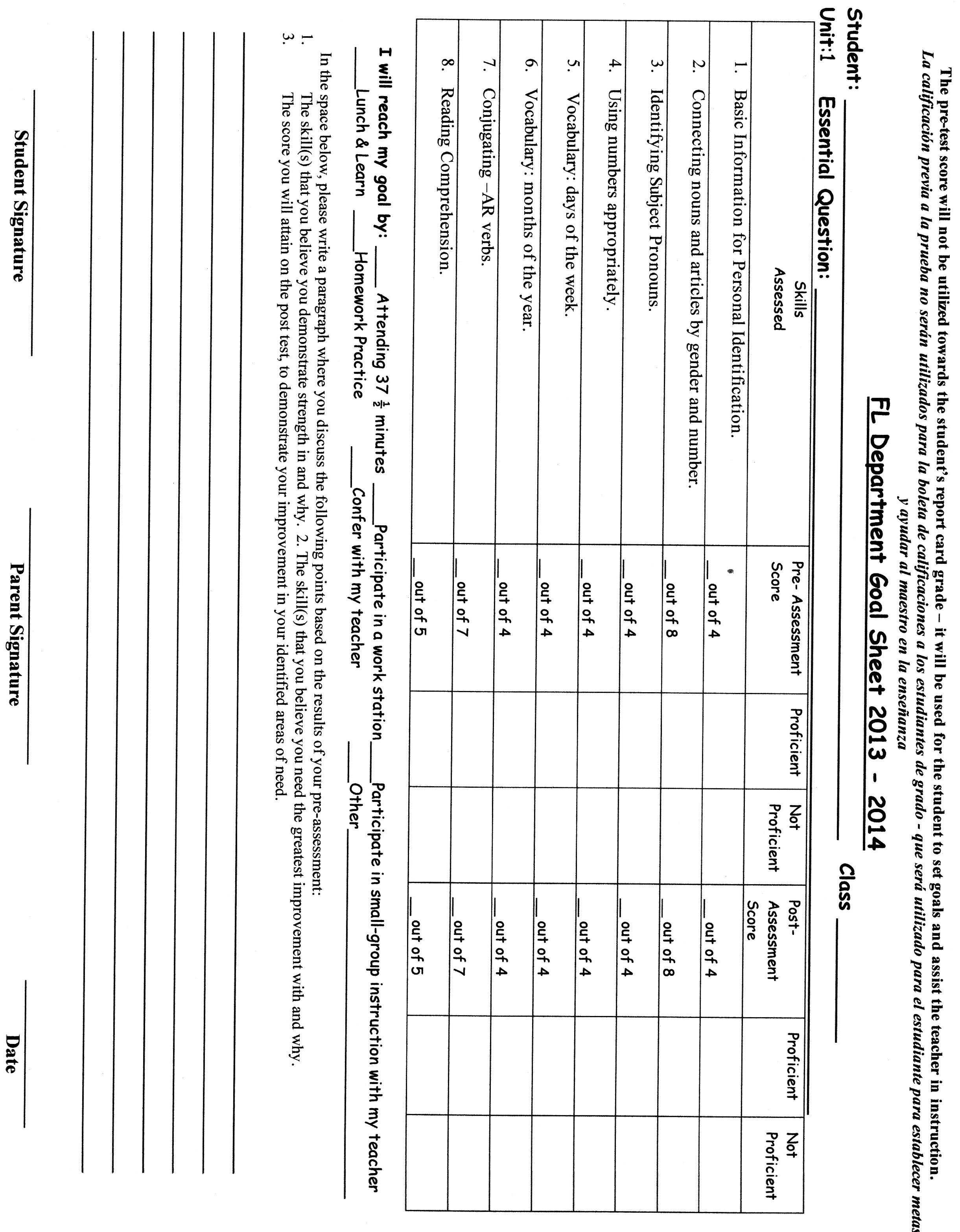 Goal Sheet