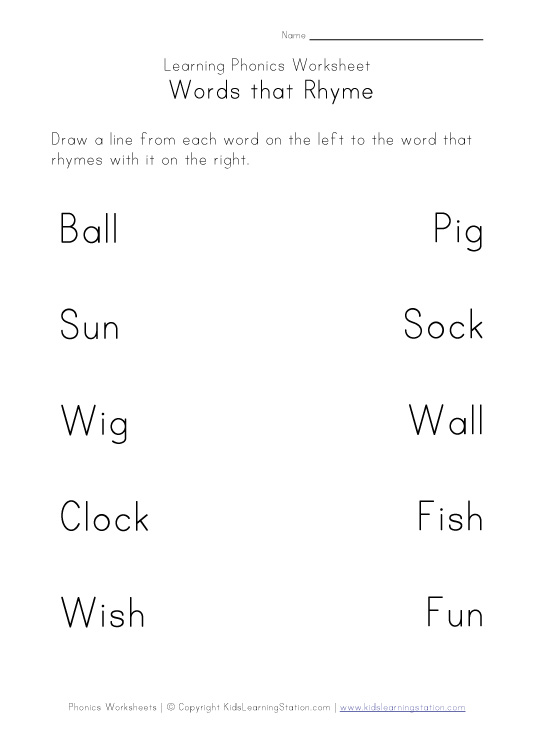 Kindergarten Rhyming Worksheets