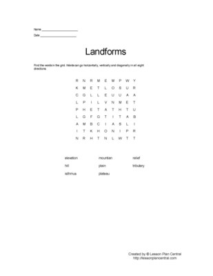 Landforms Word Search Worksheet