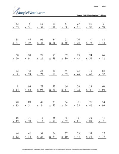 Math Problems Multiplication Worksheets