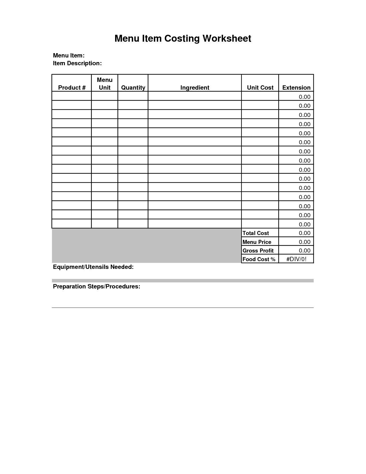 9 Food Cost Worksheet Worksheeto