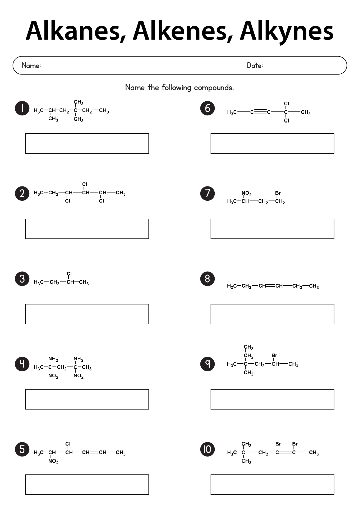 Naming Alkanes Alkenes and Alkynes