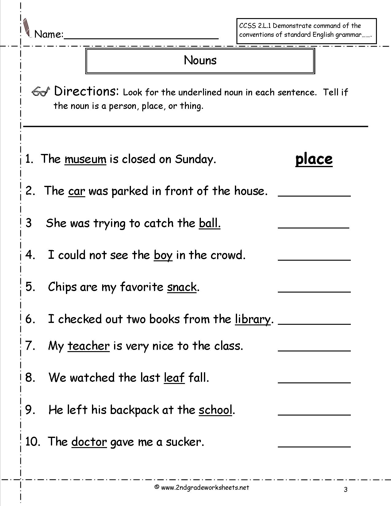 Noun Worksheet