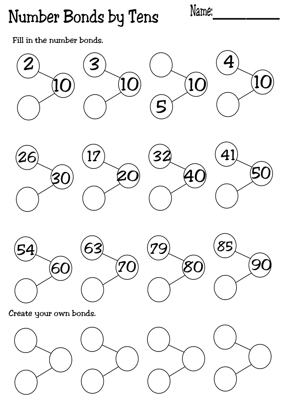 Number Bonds Addition Worksheet