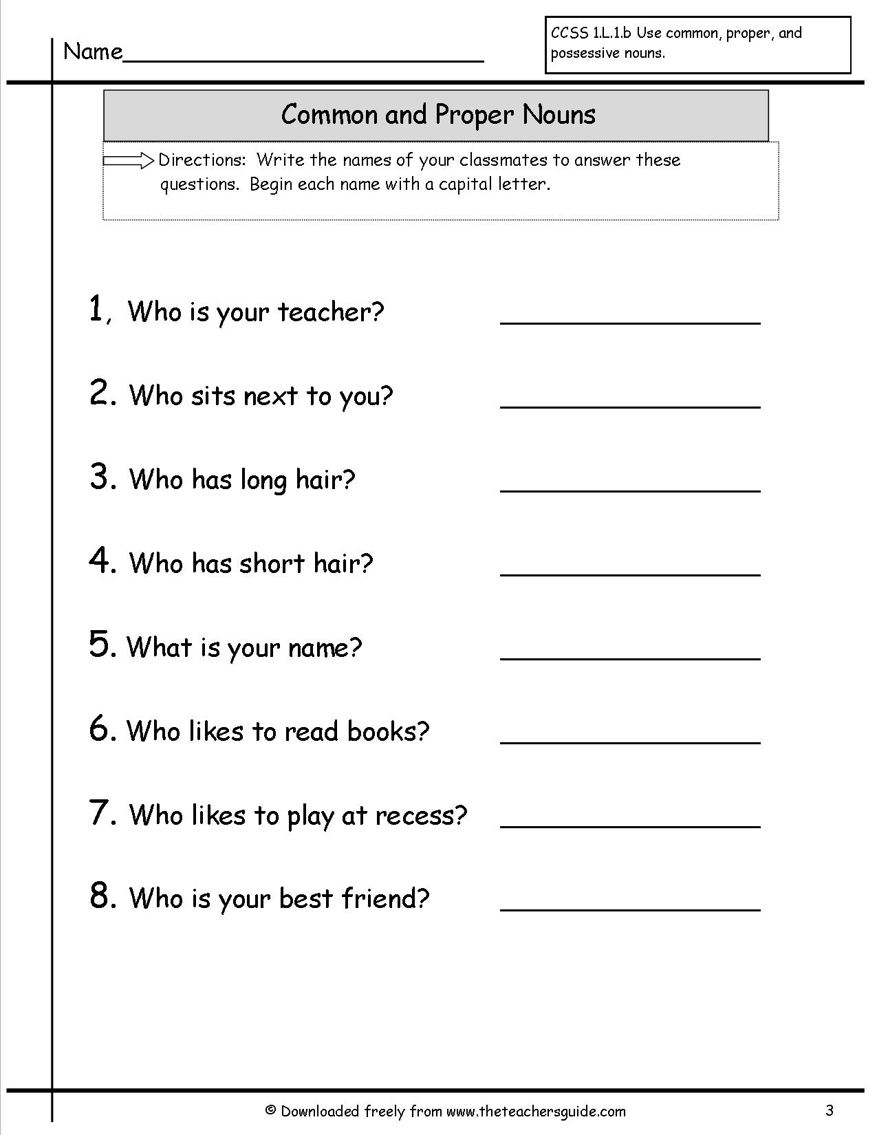 Proper Nouns Worksheets 2nd Grade