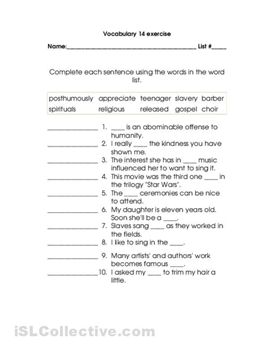 5th Grade Vocabulary Worksheets