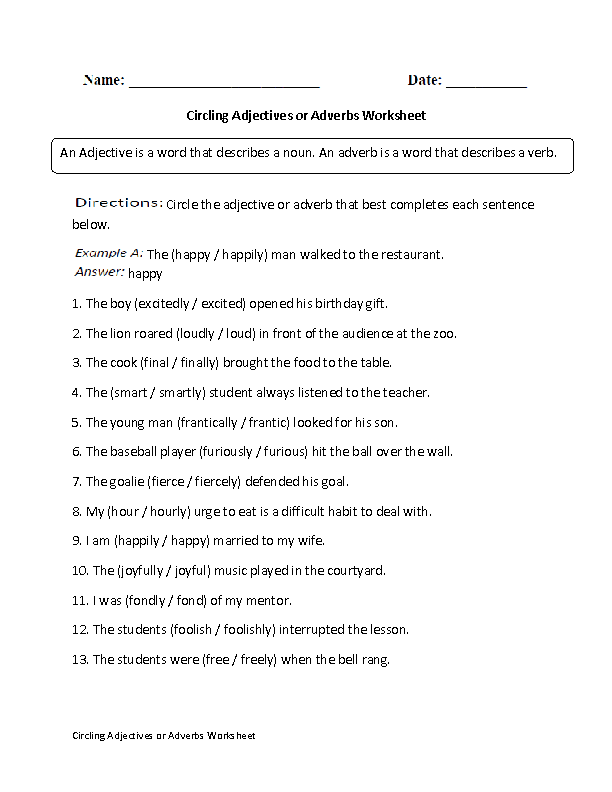 Adjective or Adverb Worksheet