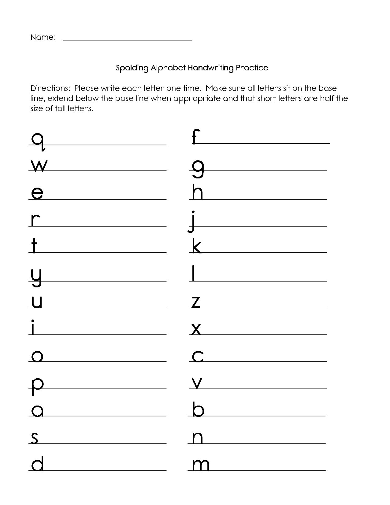 Alphabet Writing Practice Letter Sheets