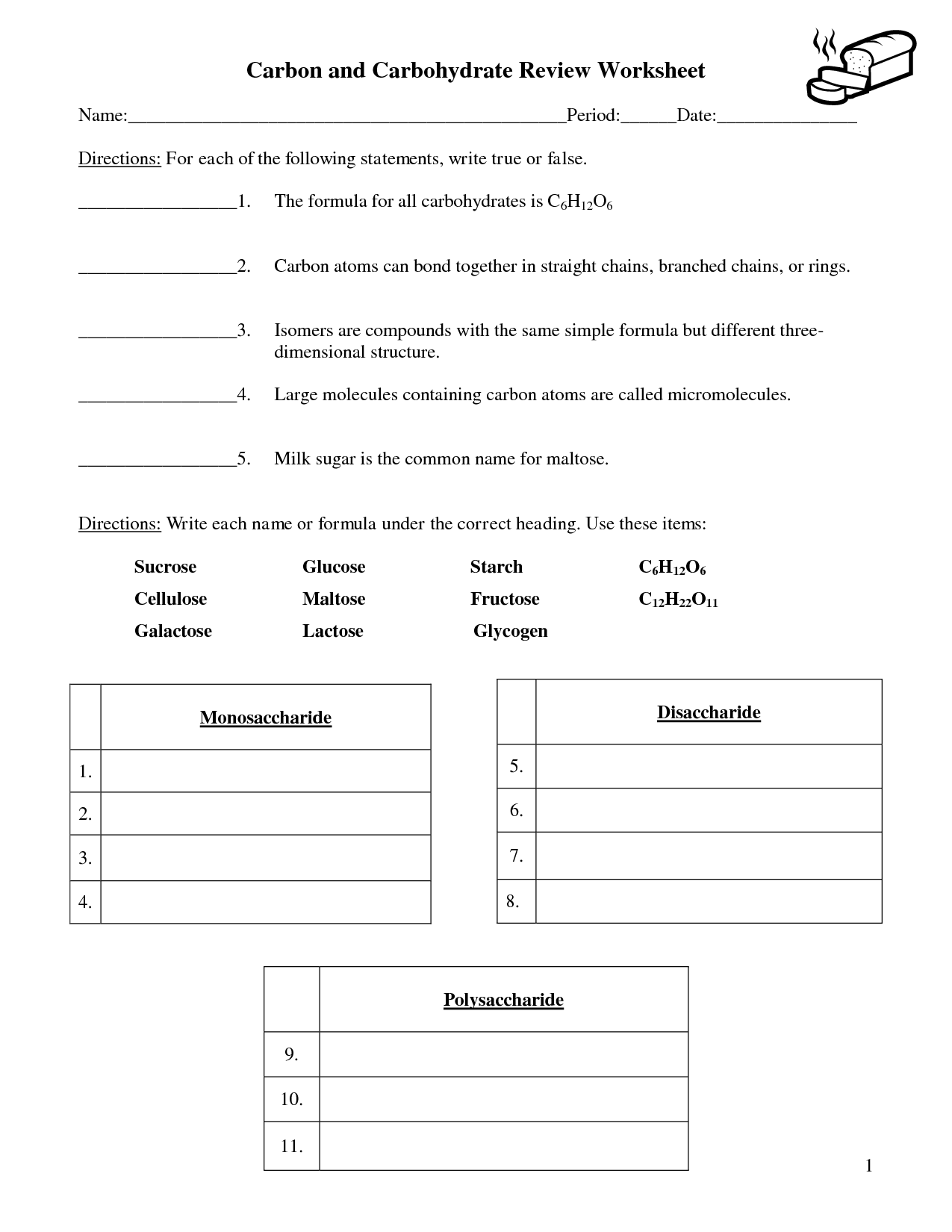 16 Carbohydrate Review Worksheet Worksheeto