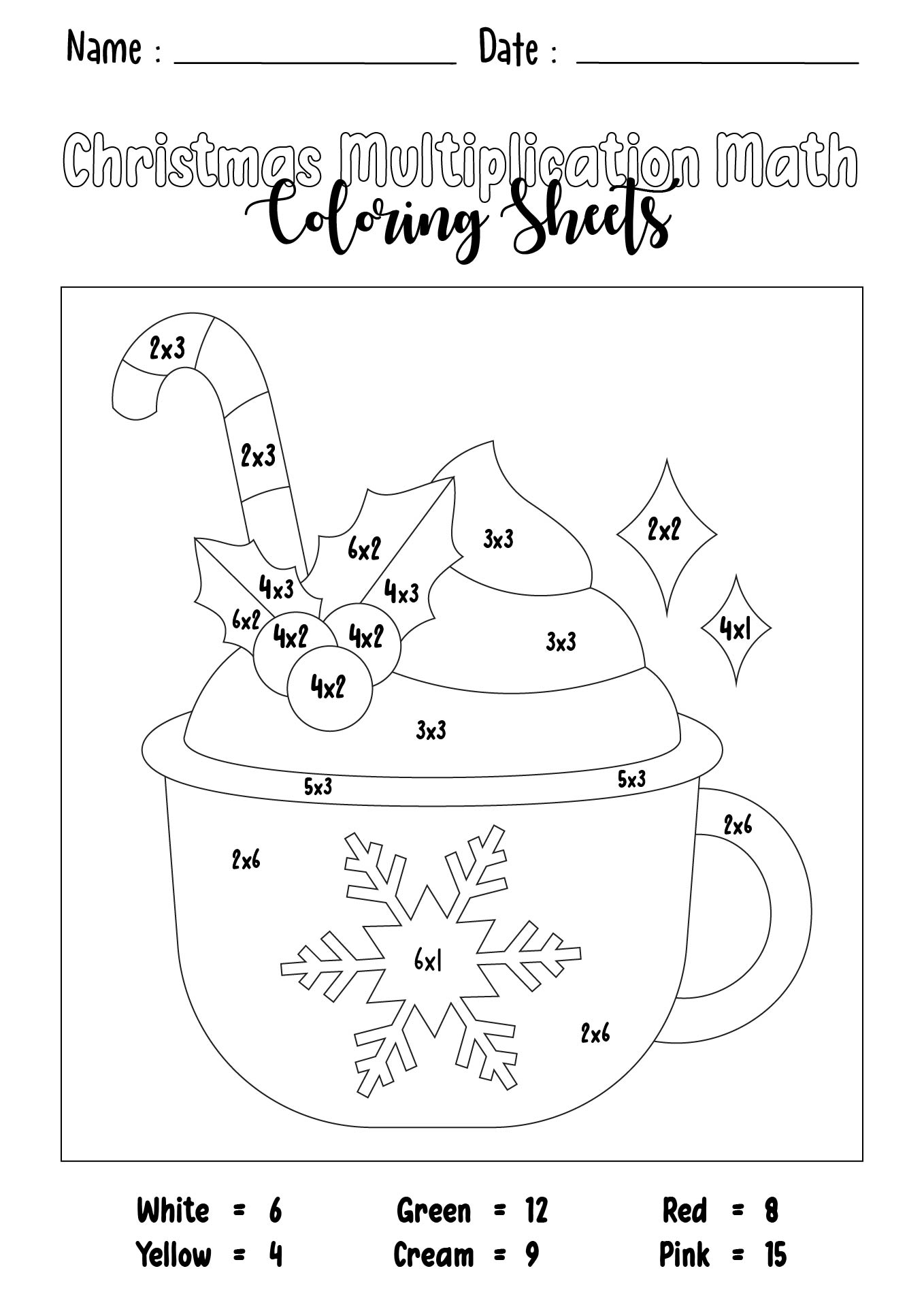 Christmas Multiplication Math Coloring Sheets