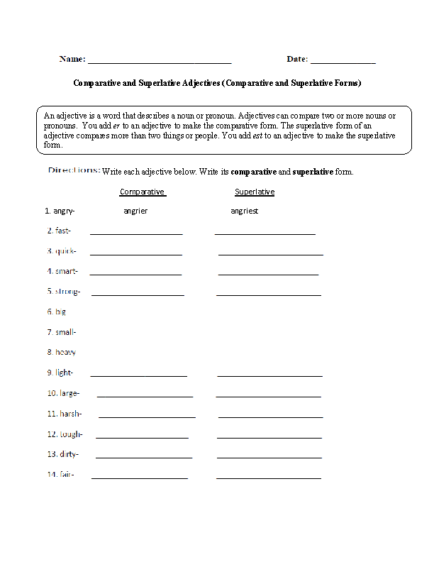 Comparative Adjectives and Adverbs Worksheets