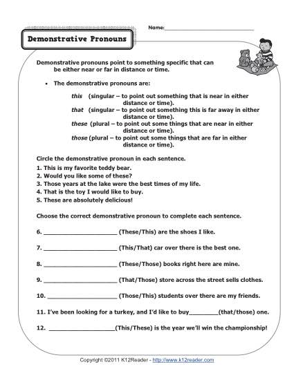 Demonstrative Pronouns Worksheet