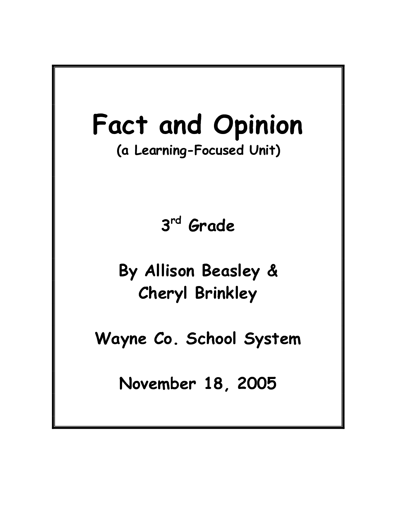 Fact and Opinion Printable Worksheets