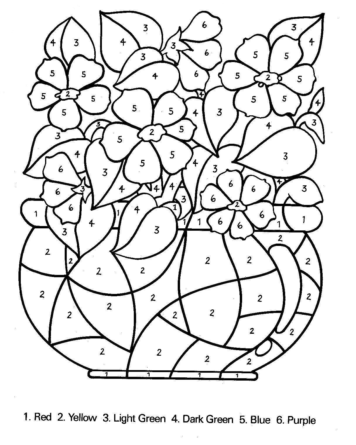 Flower Color by Number Coloring Pages