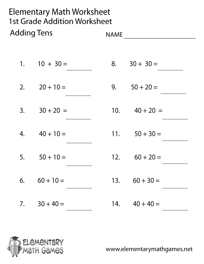 Free Printable Math Worksheets for 1st Grade