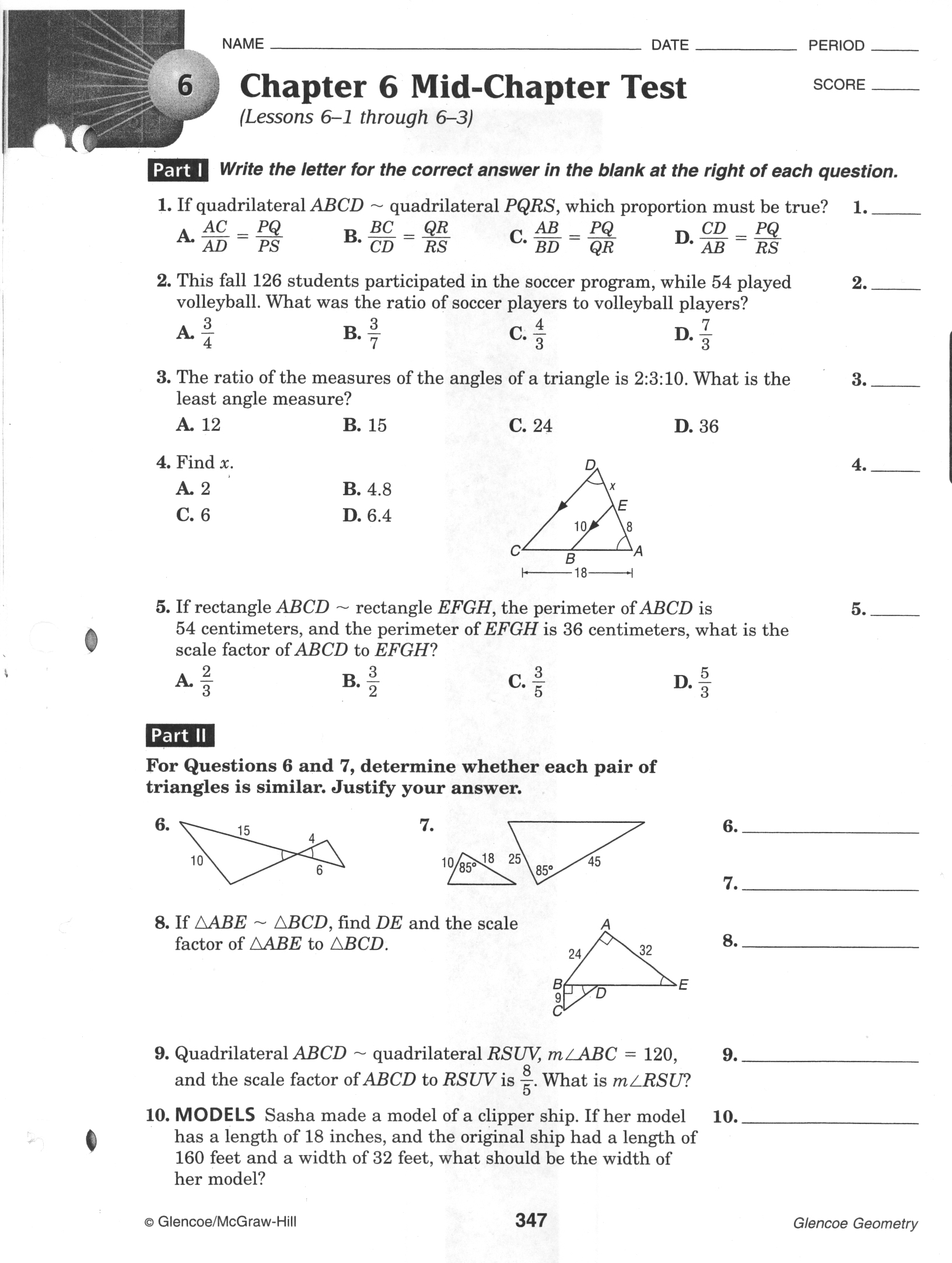 Glencoe Geometry Chapter 2 Test Form 2b Answer Key