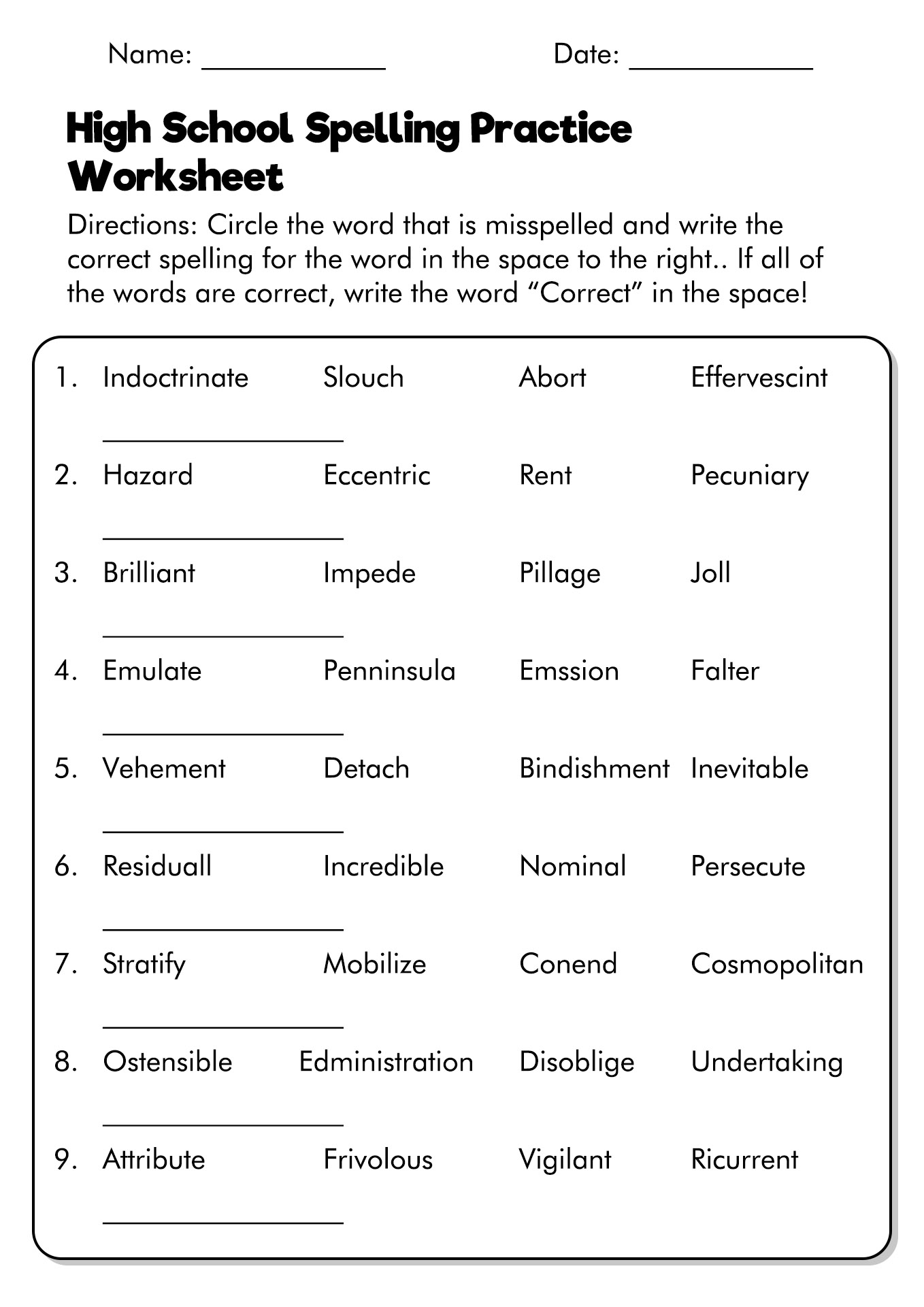 free printable vocabulary worksheets for high school