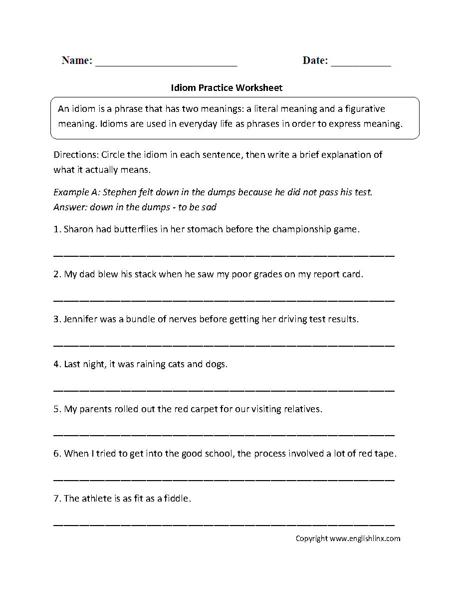 18 Idioms Figurative Language Worksheets 3rd Grade Worksheeto